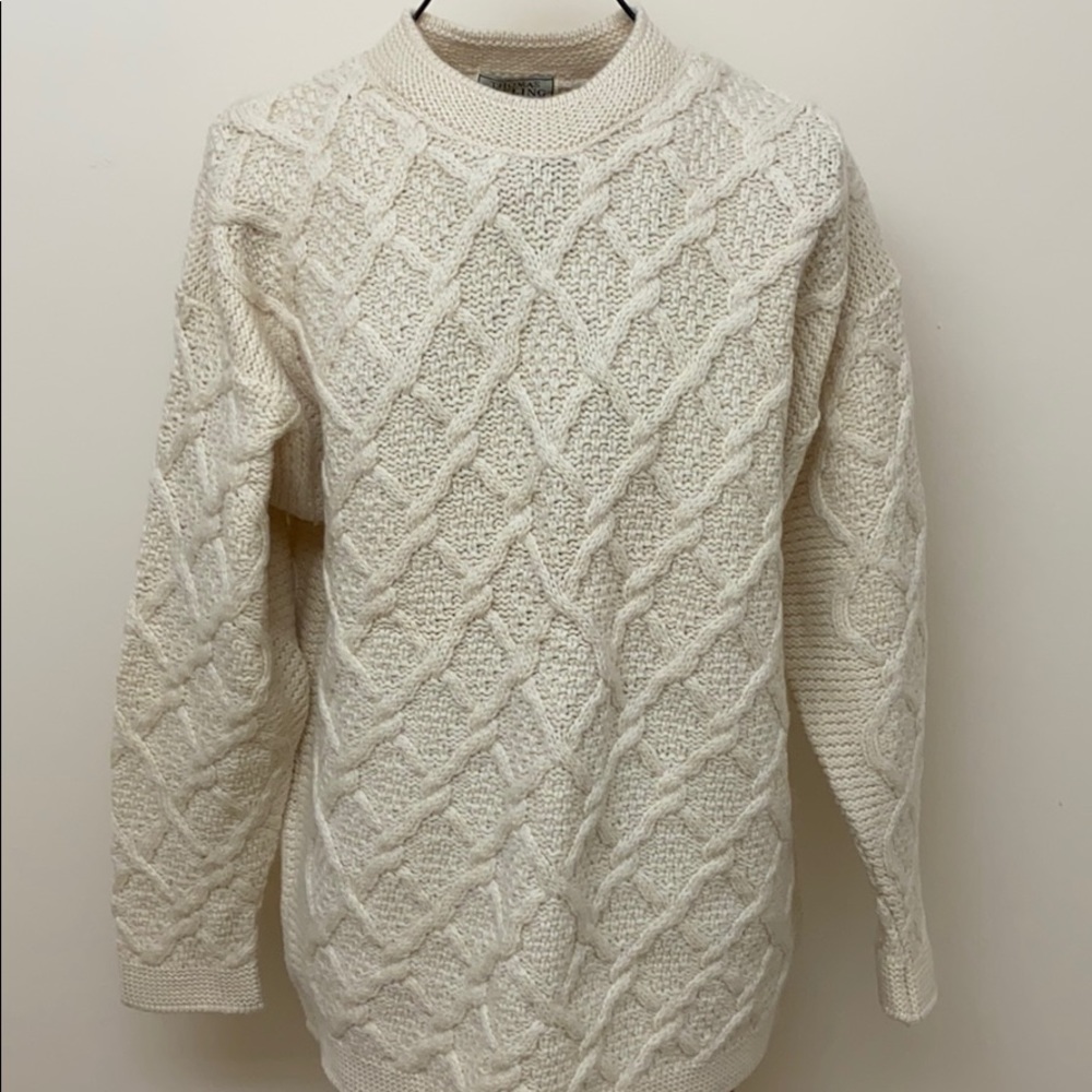 New Thomas Keeling Fisherman Wool Sweater Ivory XL